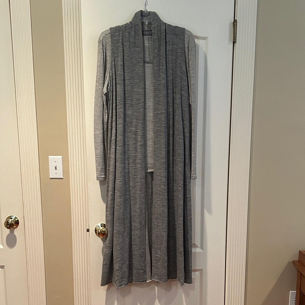 Gray Women's Open Front Cardigan with coordinating long-sleeve tee - Merino Wool